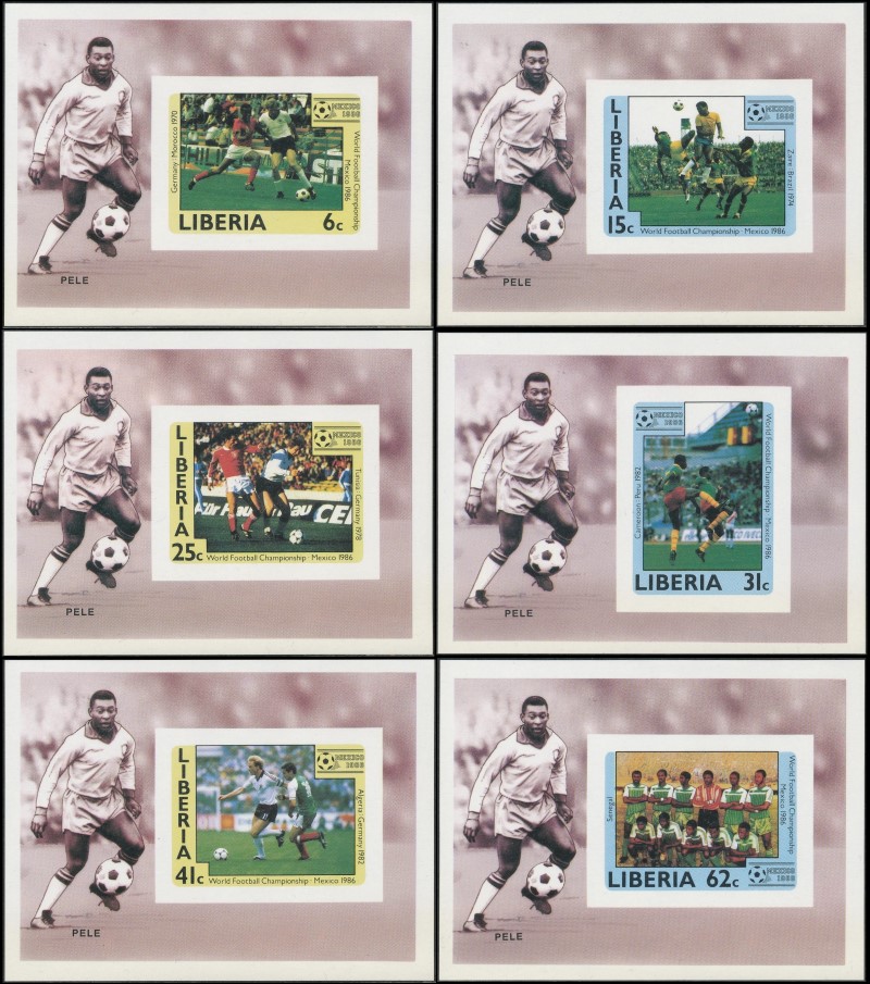 Liberia 1985 World Cup Soccer Championshp, Mexico (1986) Deluxe Souvenir Sheet Set Liberia 1985 World Cup Soccer Championshp, Mexico (1986) Deluxe Souvenir Sheet Set